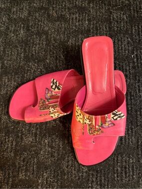 ICON Hot Pink Slide Mules with Patterned Accent